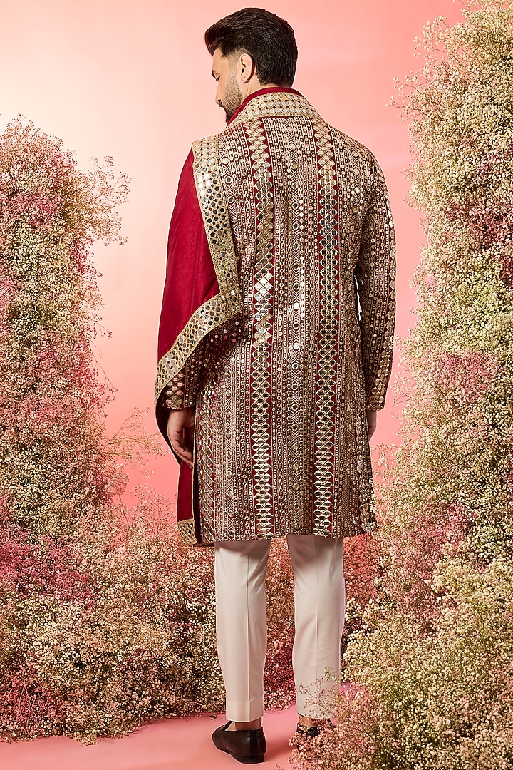 Maroon Georgette Mirror Work Kurta With Stole by Kasbah Clothing at Pernia's Pop Up Shop