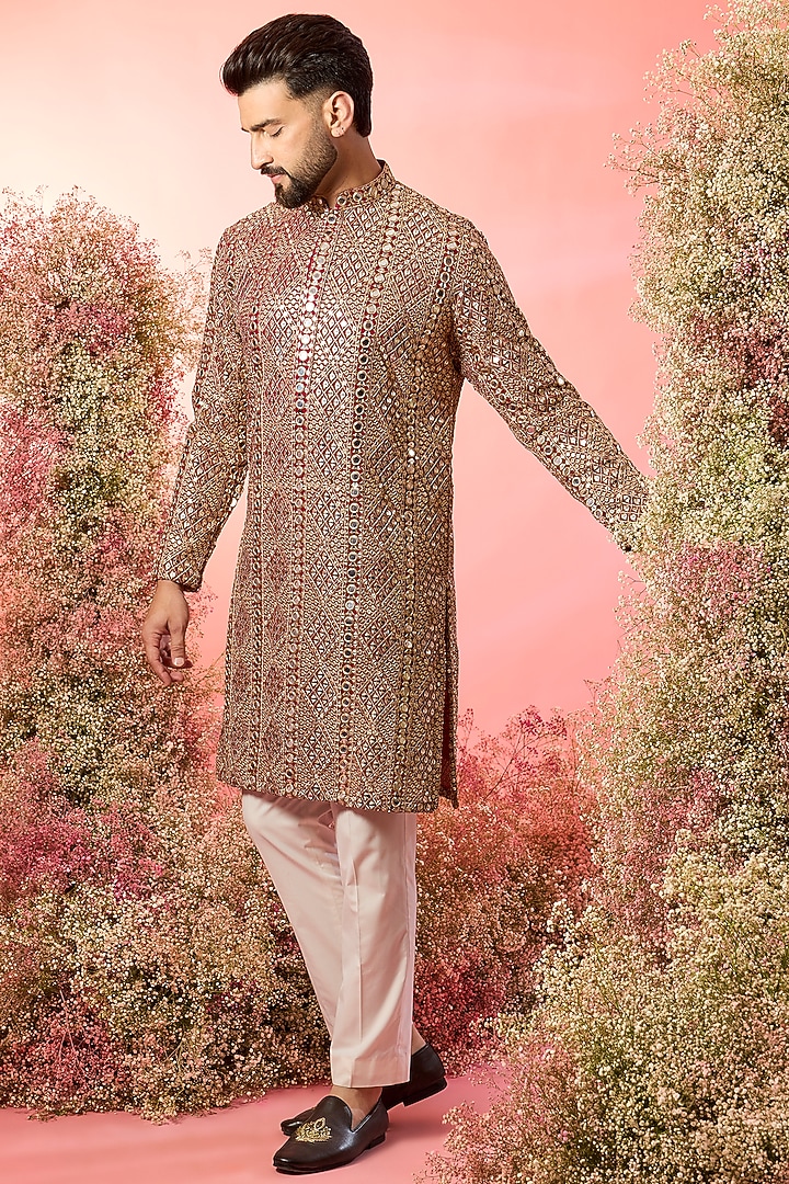 Maroon Georgette Mirror Work Kurta by Kasbah Clothing at Pernia's Pop Up Shop