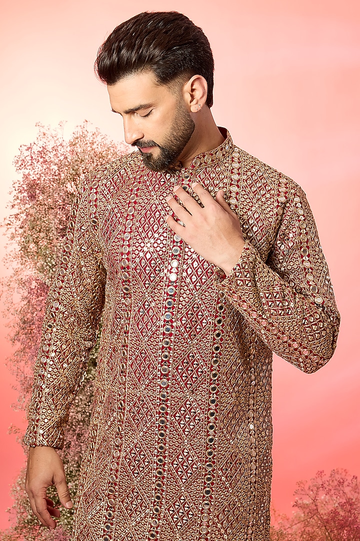 Maroon Georgette Mirror Work Kurta by Kasbah Clothing at Pernia's Pop Up Shop