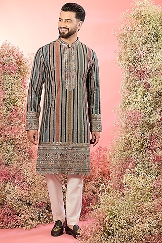 Multi-Colored Georgette Hand Embroidered Kurta by Kasbah Clothing
