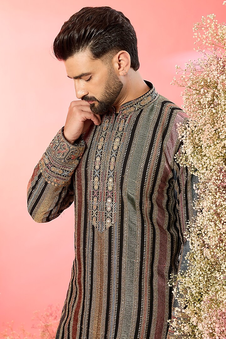 Multi-Colored Georgette Hand Embroidered Kurta by Kasbah Clothing at Pernia's Pop Up Shop