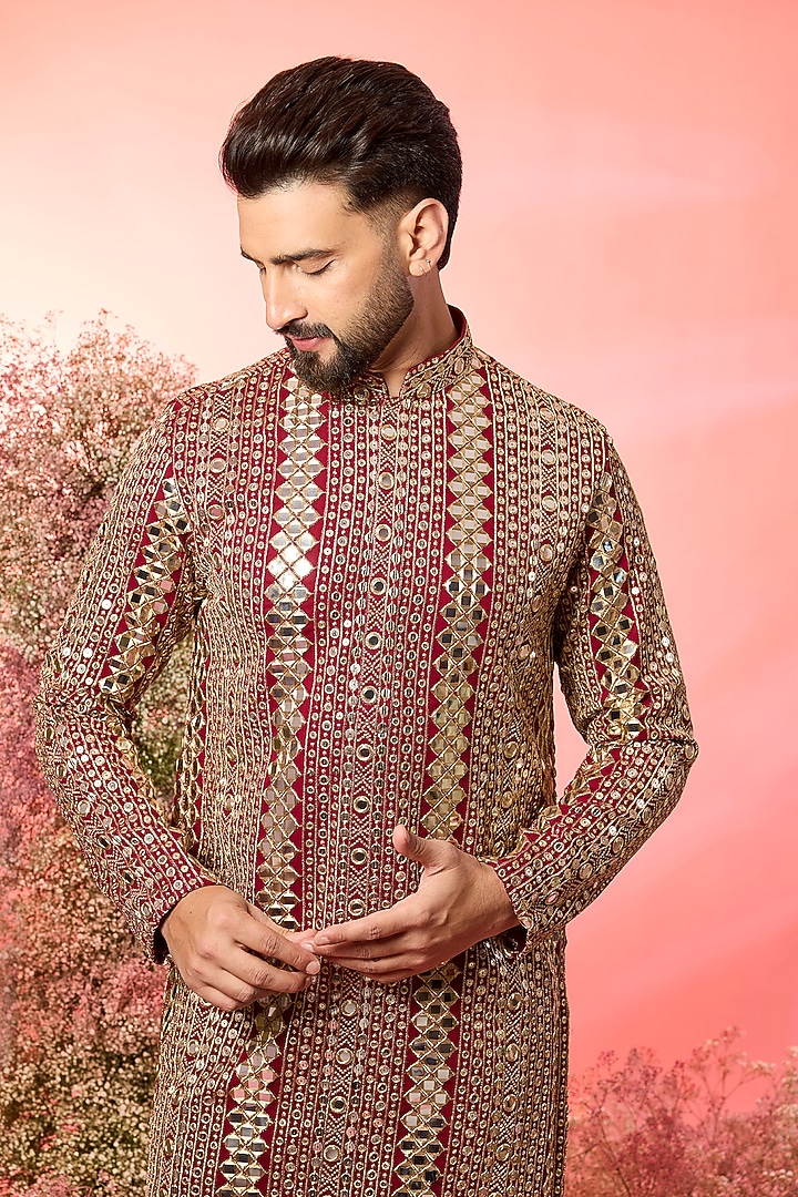 Maroon Georgette Mirror Work Kurta by Kasbah Clothing at Pernia's Pop Up Shop