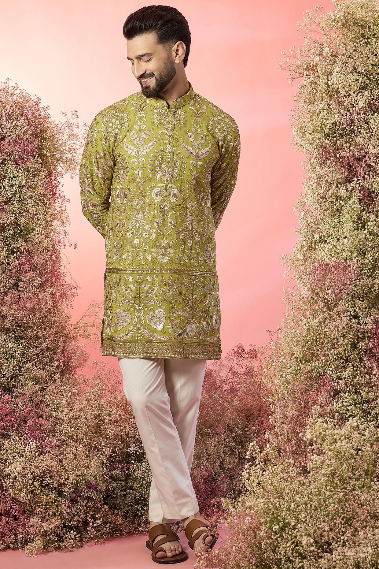 Green Georgette Threadwork Chikankari Short Kurta by Kasbah Clothing