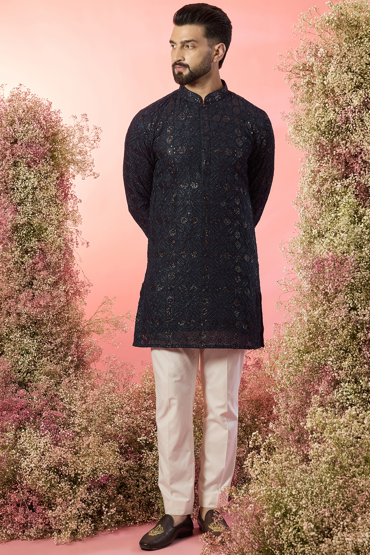 Blue Georgette Threadwork Short Kurta by Kasbah Clothing