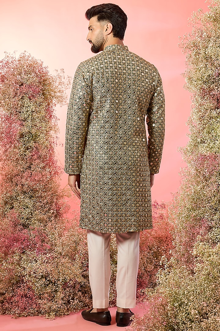 Bottle Green Georgette Mirror Work Kurta by Kasbah Clothing at Pernia's Pop Up Shop