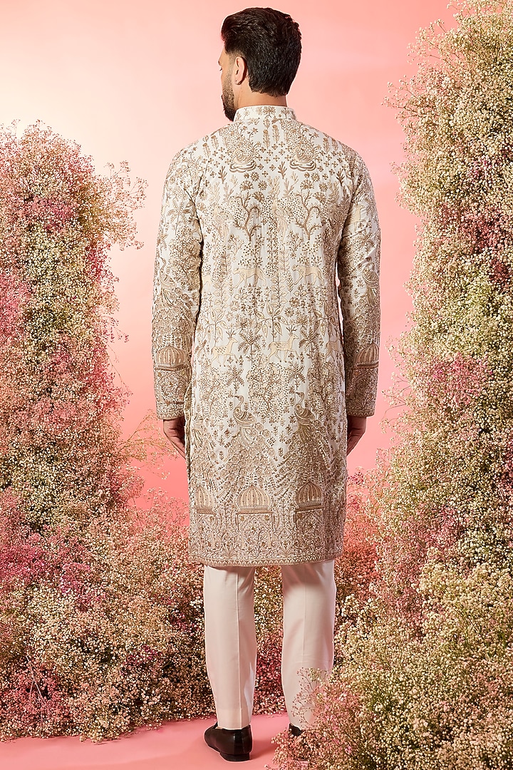 White Georgette Zari Embroidered Kurta by Kasbah Clothing at Pernia's Pop Up Shop