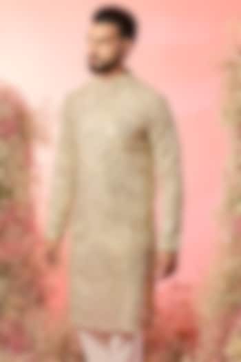 Golden Tissue Chanderi Zari Work Kurta by Kasbah Clothing at Pernia's Pop Up Shop