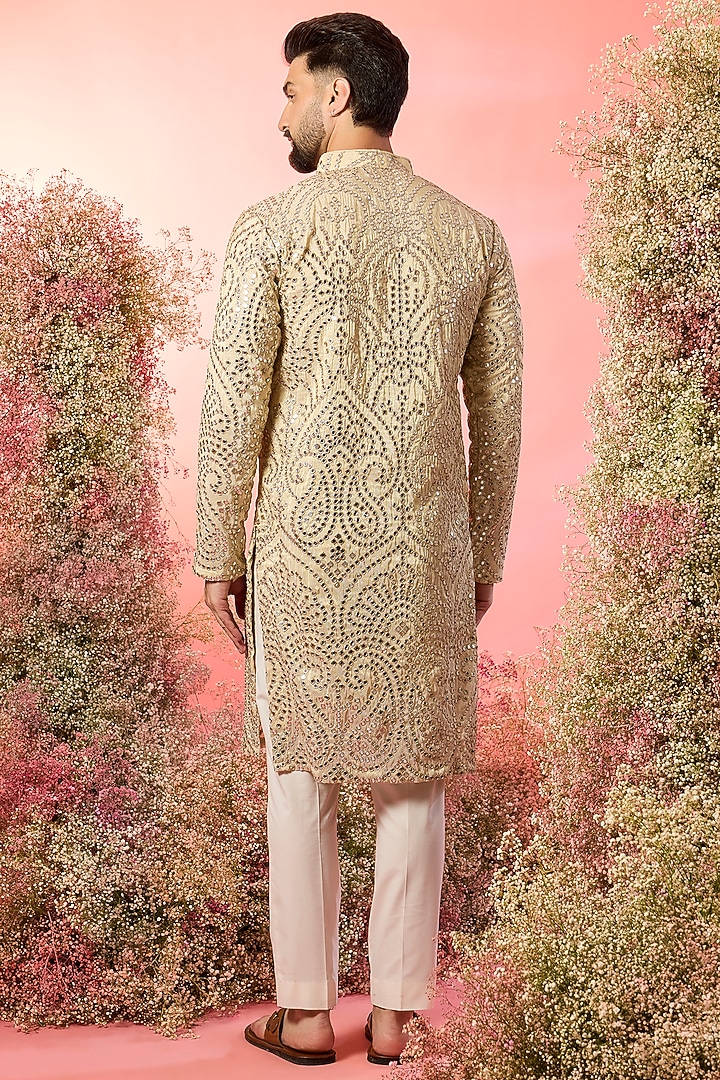 Golden Tissue Chanderi Zari Work Kurta by Kasbah Clothing at Pernia's Pop Up Shop