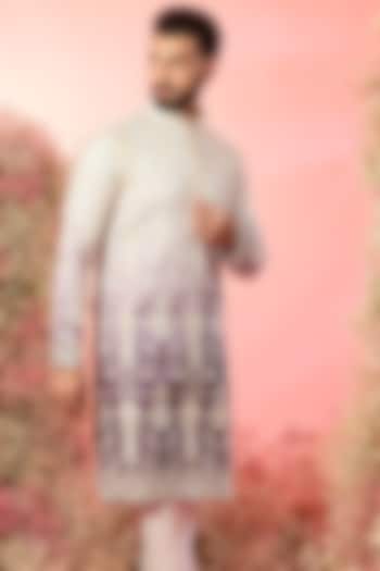White-Purple Ombre Silk Chikankari Embroidered Kurta by Kasbah Clothing at Pernia's Pop Up Shop