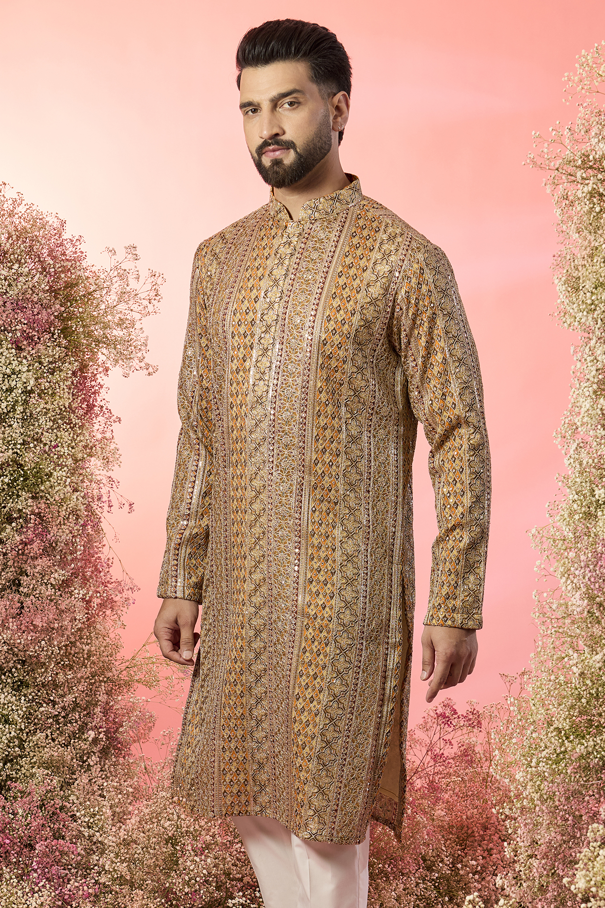 Mustard Yellow Georgette Zari Work Kurta by Kasbah Clothing