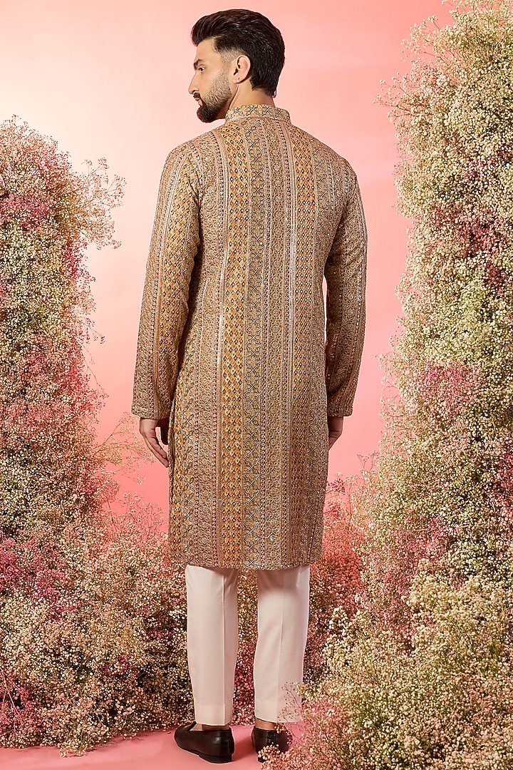 Mustard Yellow Georgette Zari Work Kurta by Kasbah Clothing at Pernia's Pop Up Shop