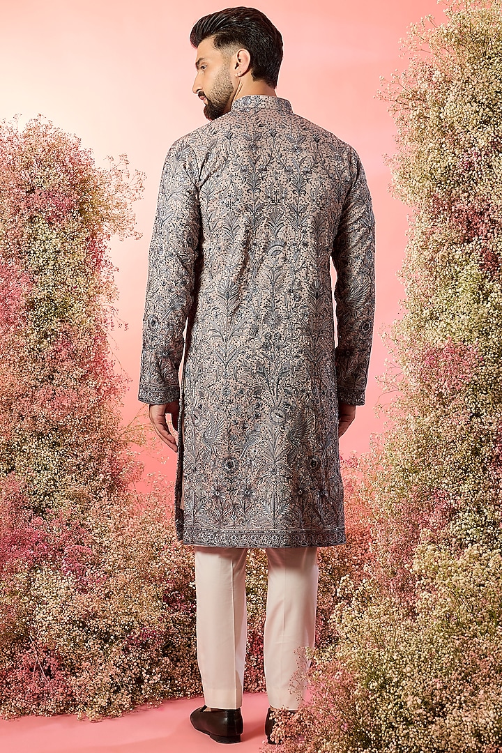 Beige Georgette Thread Work Chikankari Kurta by Kasbah Clothing at Pernia's Pop Up Shop