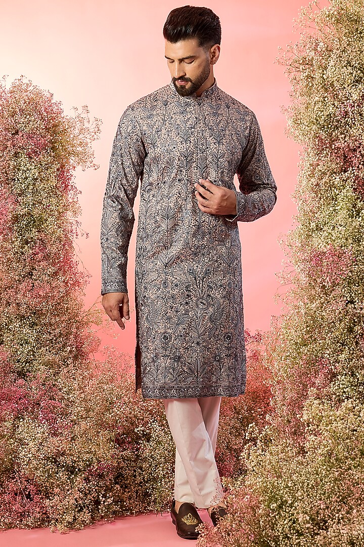 Beige Georgette Thread Work Chikankari Kurta by Kasbah Clothing at Pernia's Pop Up Shop