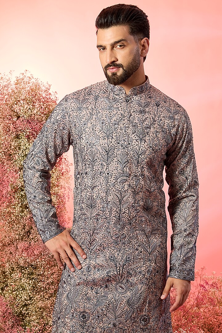 Beige Georgette Thread Work Chikankari Kurta by Kasbah Clothing at Pernia's Pop Up Shop