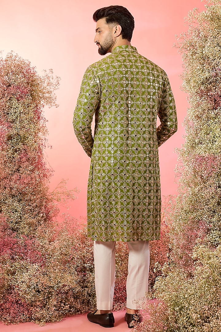 Lime Green Georgette Zari Embroidered Kurta by Kasbah Clothing at Pernia's Pop Up Shop