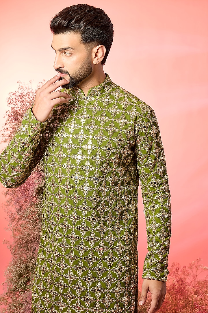 Lime Green Georgette Zari Embroidered Kurta by Kasbah Clothing at Pernia's Pop Up Shop