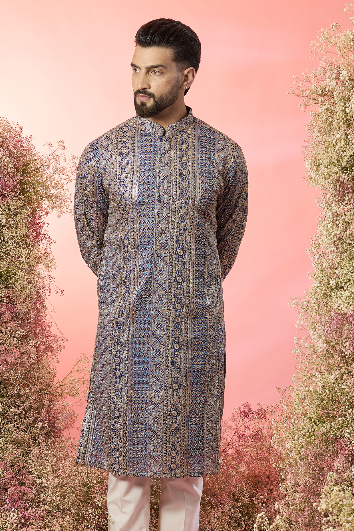 Purple Georgette Zari Work Kurta by Kasbah Clothing