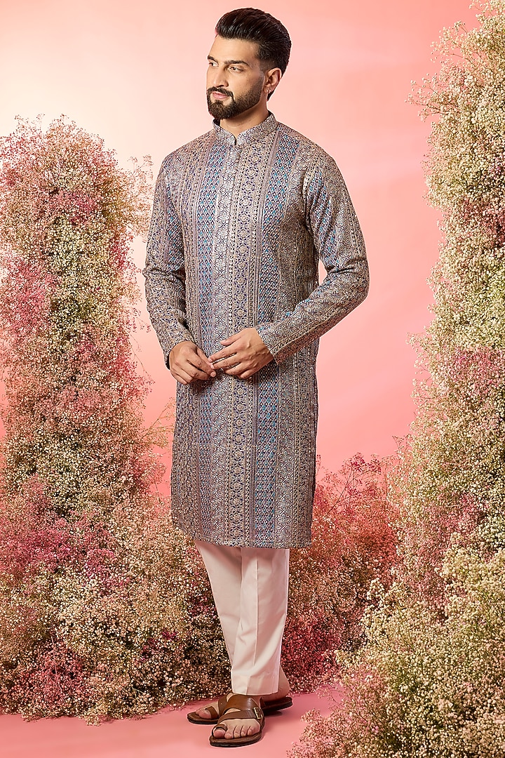 Purple Georgette Zari Work Kurta by Kasbah Clothing at Pernia's Pop Up Shop