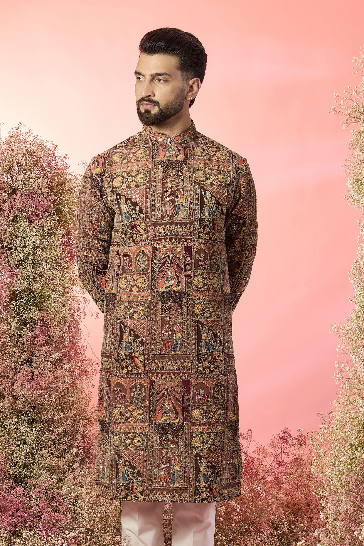 Purple Georgette Aari Embroidered Kurta by Kasbah Clothing