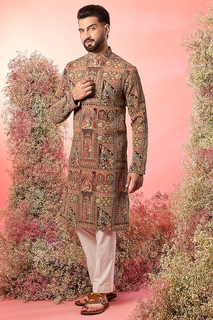 Mauve Georgette Aari Embroidered Kurta by Kasbah Clothing at Pernia's Pop Up Shop