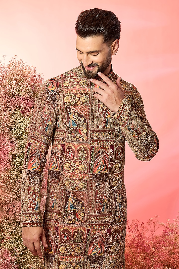 Mauve Georgette Aari Embroidered Kurta by Kasbah Clothing at Pernia's Pop Up Shop