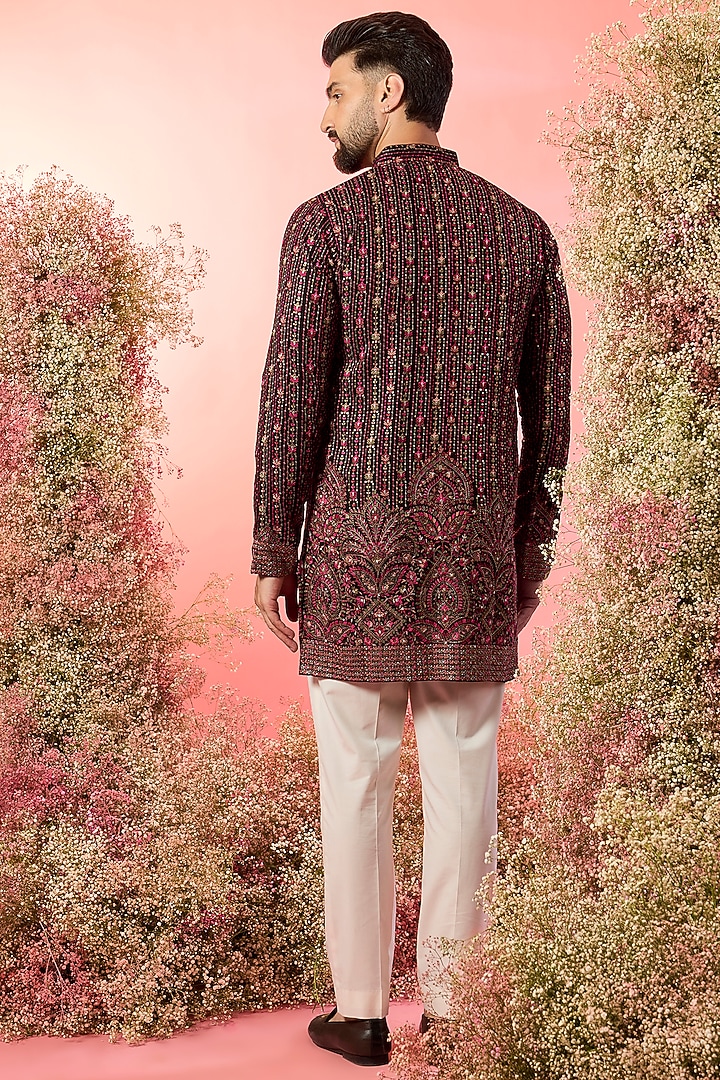 Black Georgette Hand Embroidered Short Kurta by Kasbah Clothing at Pernia's Pop Up Shop