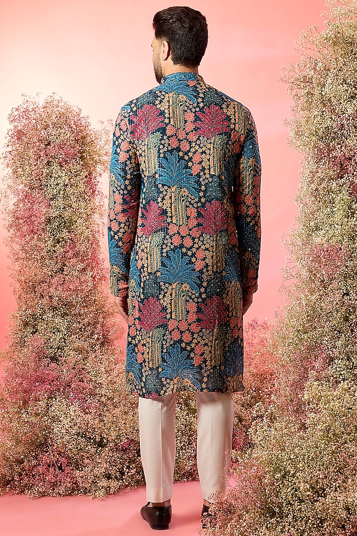 Multi-Colored Georgette Floral Printed & Embroidered Kurta by Kasbah Clothing at Pernia's Pop Up Shop
