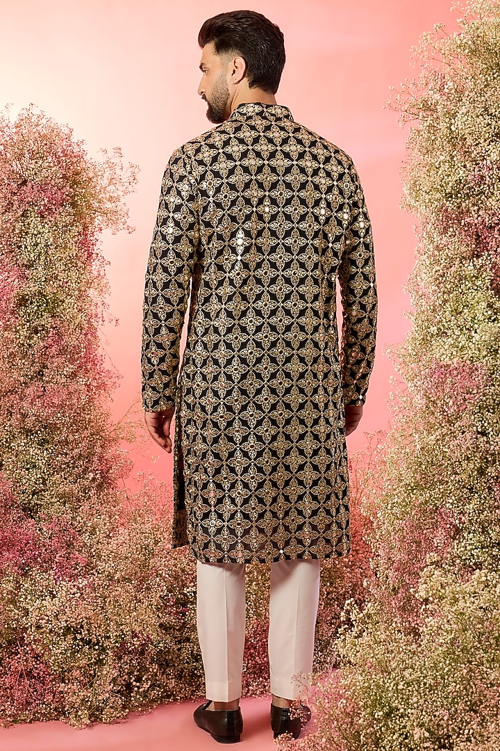 Black Georgette Zari Embroidered Kurta by Kasbah Clothing at Pernia's Pop Up Shop
