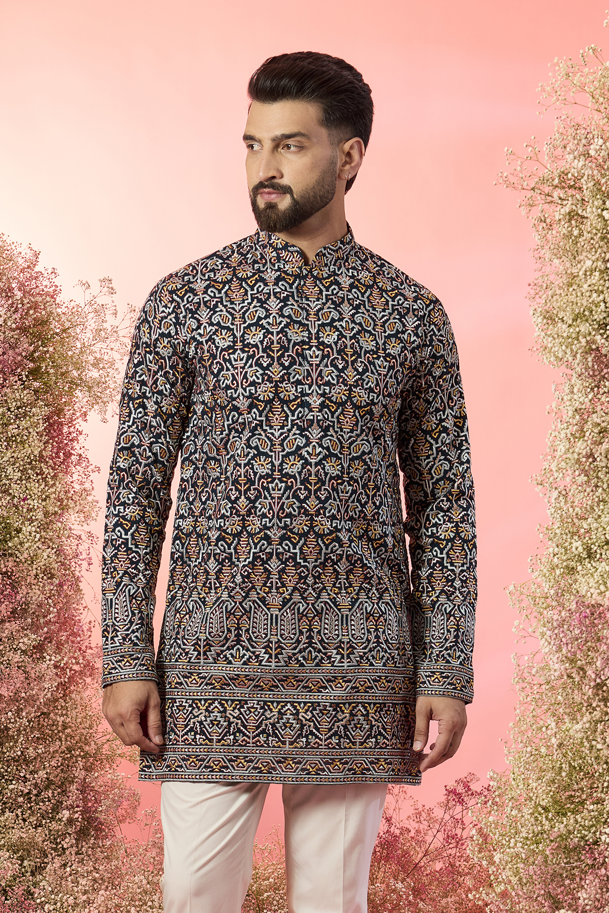 Blue Georgette Kashmiri Embroidered Short Kurta by Kasbah Clothing