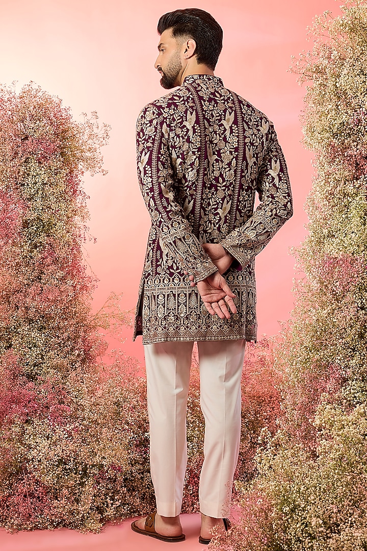 Wine Georgette Zari Work Chikankari Short Kurta by Kasbah Clothing at Pernia's Pop Up Shop
