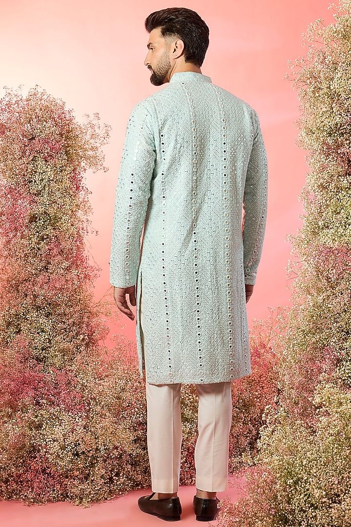 Aqua Blue Silk Mirror Work Kurta by Kasbah Clothing at Pernia's Pop Up Shop