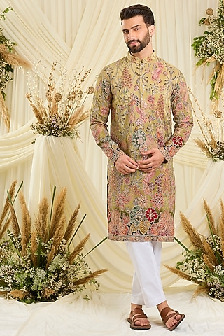 Multi-Colored Crepe Silk Printed Kurta by Kasbah Clothing