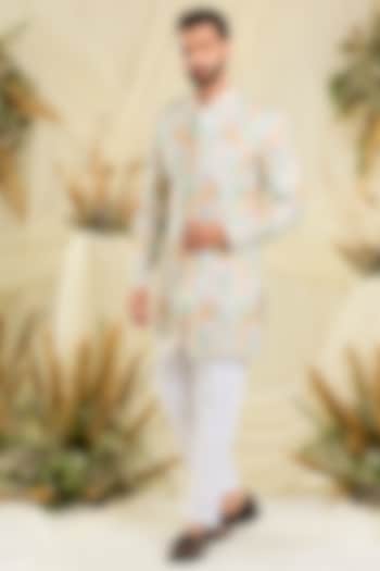 Multi-Colored Silk Threadwork Short Wedding Sherwani by Kasbah Clothing at Pernia's Pop Up Shop