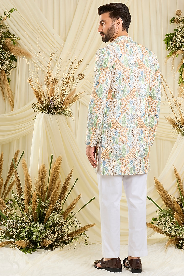Multi-Colored Silk Threadwork Short Wedding Sherwani by Kasbah Clothing at Pernia's Pop Up Shop