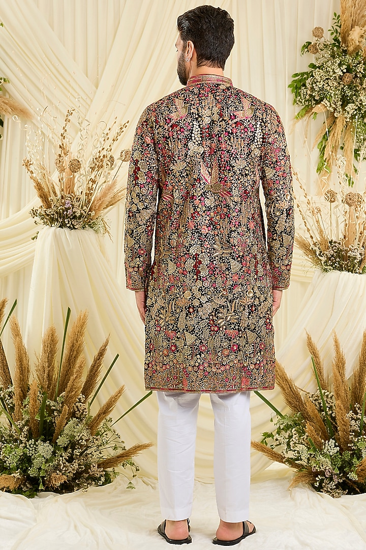 Black Georgette Threadwork Kurta by Kasbah Clothing at Pernia's Pop Up Shop