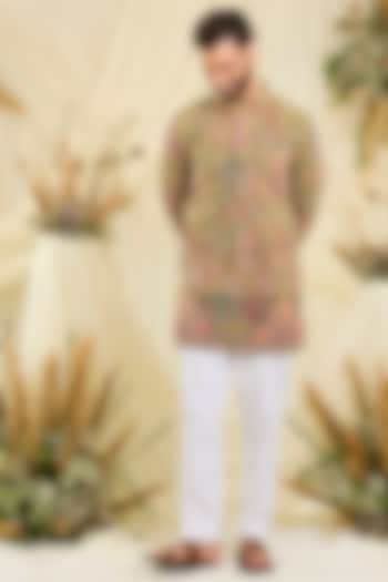 Soft Pastel Green Crepe Silk Floral Embroidered Short Kurta by Kasbah Clothing at Pernia's Pop Up Shop