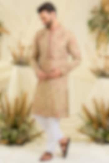 Cream-Gold Georgette Threadwork Kurta by Kasbah Clothing at Pernia's Pop Up Shop