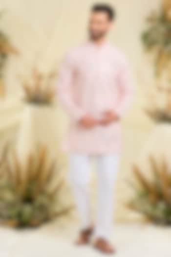 Baby Pink Silk Mirror Work Kurta by Kasbah Clothing at Pernia's Pop Up Shop
