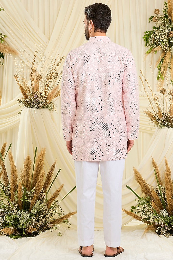 Baby Pink Silk Mirror Work Kurta by Kasbah Clothing at Pernia's Pop Up Shop