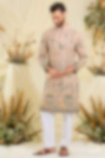 Light Peach Georgette Sequins Embroidered Kurta by Kasbah Clothing at Pernia's Pop Up Shop