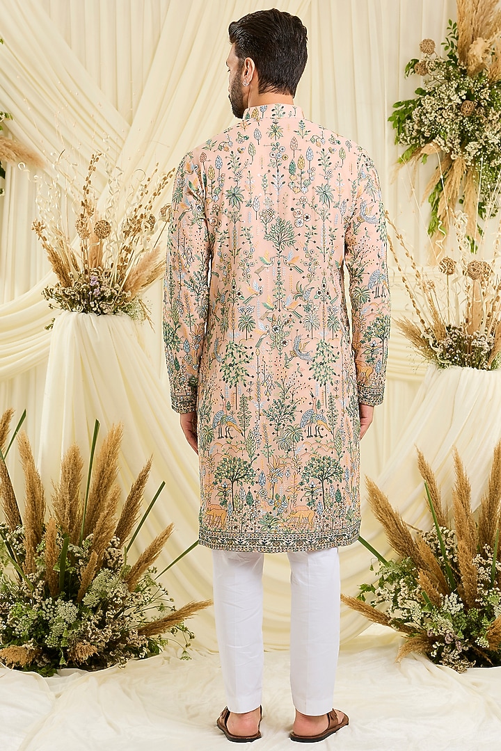 Light Peach Georgette Sequins Embroidered Kurta by Kasbah Clothing at Pernia's Pop Up Shop