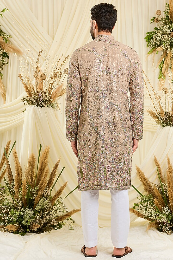 Brown Georgette Sequins Embroidered Kurta by Kasbah Clothing at Pernia's Pop Up Shop