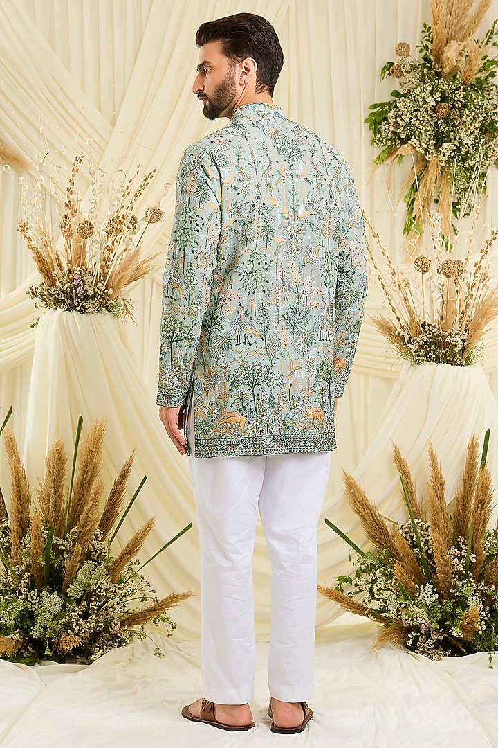 Bluish Green Georgette Embroidered Short Kurta by Kasbah Clothing at Pernia's Pop Up Shop