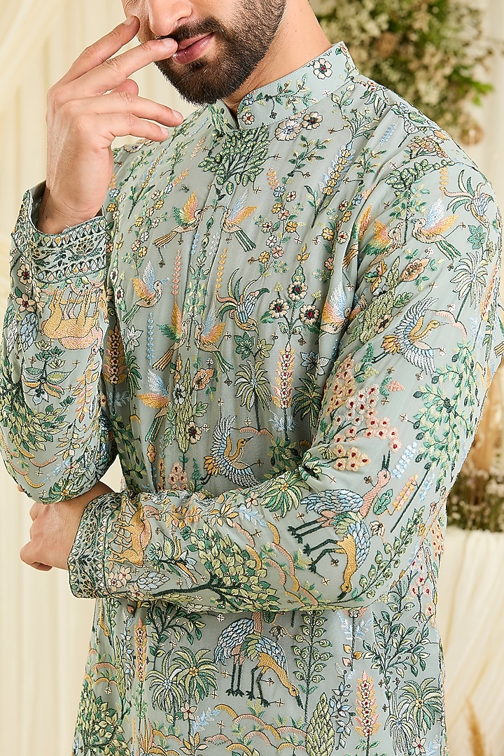 Bluish Green Georgette Embroidered Short Kurta by Kasbah Clothing at Pernia's Pop Up Shop