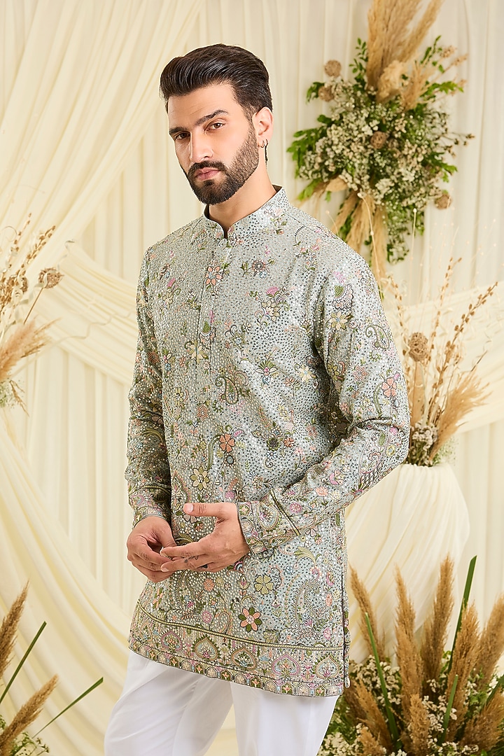 Blue Georgette Embroidered Short Kurta by Kasbah Clothing at Pernia's Pop Up Shop