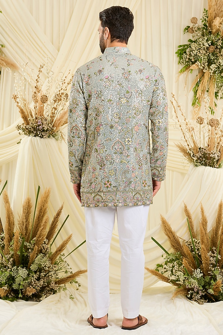 Blue Georgette Embroidered Short Kurta by Kasbah Clothing at Pernia's Pop Up Shop