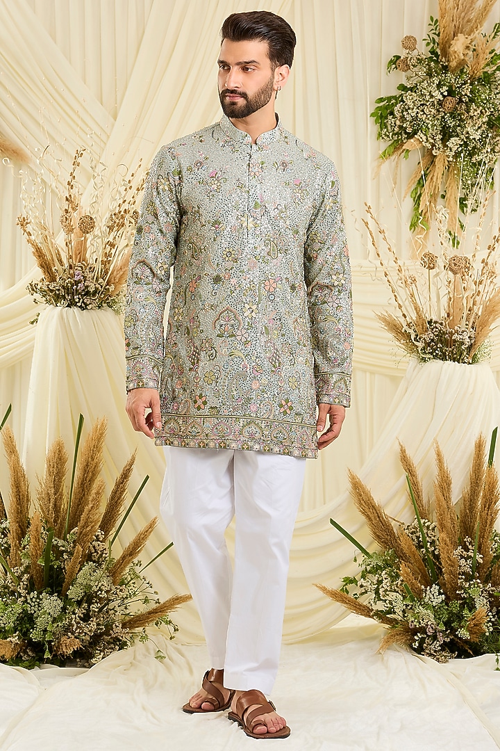 Blue Georgette Embroidered Short Kurta by Kasbah Clothing at Pernia's Pop Up Shop
