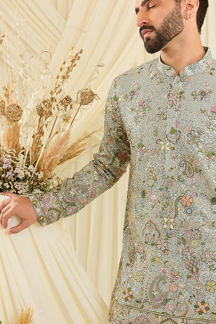 Blue Georgette Embroidered Short Kurta by Kasbah Clothing at Pernia's Pop Up Shop