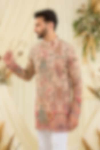Peach Crepe Silk Zari Work Short Kurta by Kasbah Clothing at Pernia's Pop Up Shop