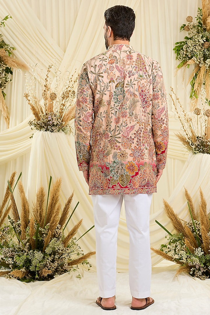 Peach Crepe Silk Zari Work Short Kurta by Kasbah Clothing at Pernia's Pop Up Shop